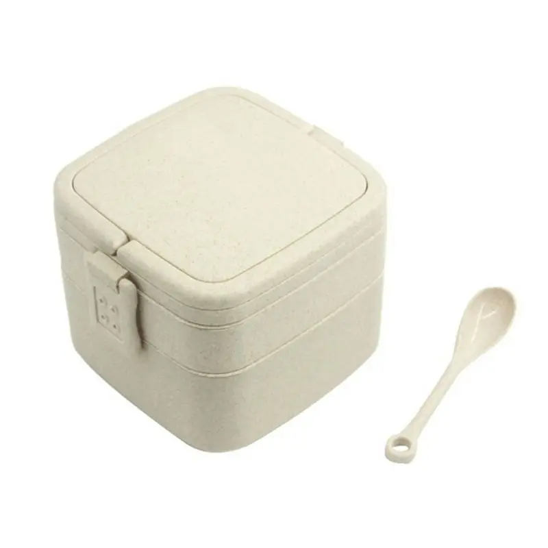

Eco-Straw Square Double Layers Lunch Box with Straw Spoon Microwave Lunch Box Containers lunch storage box
