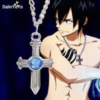 fairy tail gray fullbuster choker necklace fashion blue anime crystal cross pendant necklace for men women gifts cosplay jewelry