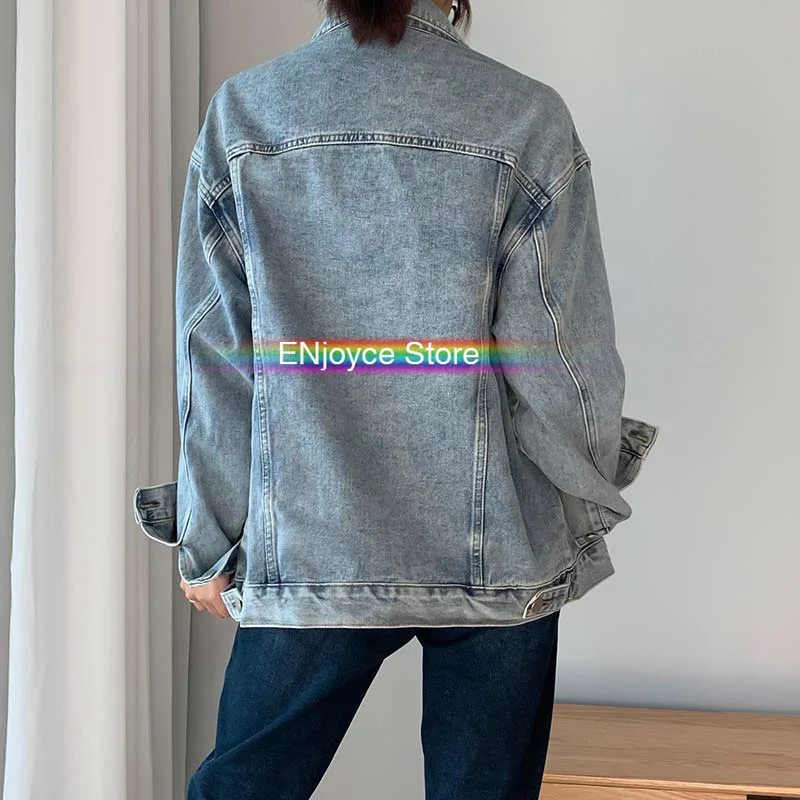 Женская джинсовая куртка в стиле ретро большого размера с отложным воротником