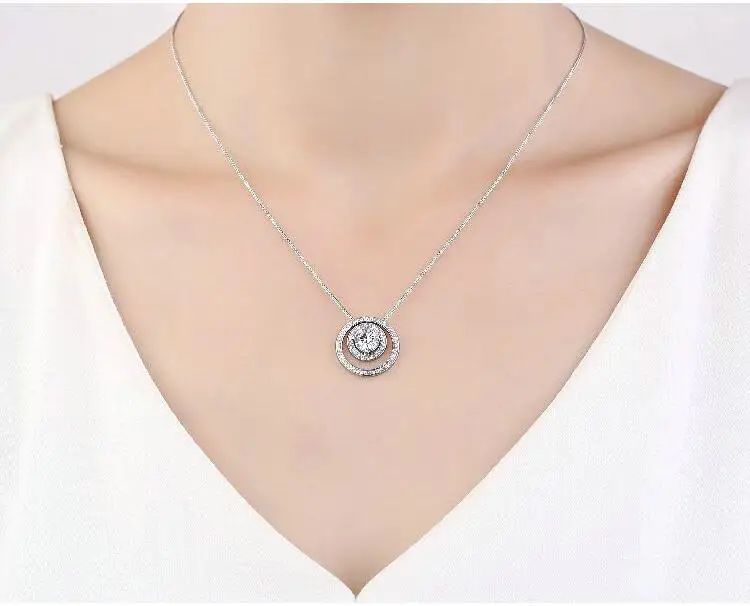 18K White Gold 1 Carat Moissanite Diamond Women Pendant Necklaces 2 Round Wedding Party Engagement Anniversary VVS | Украшения и
