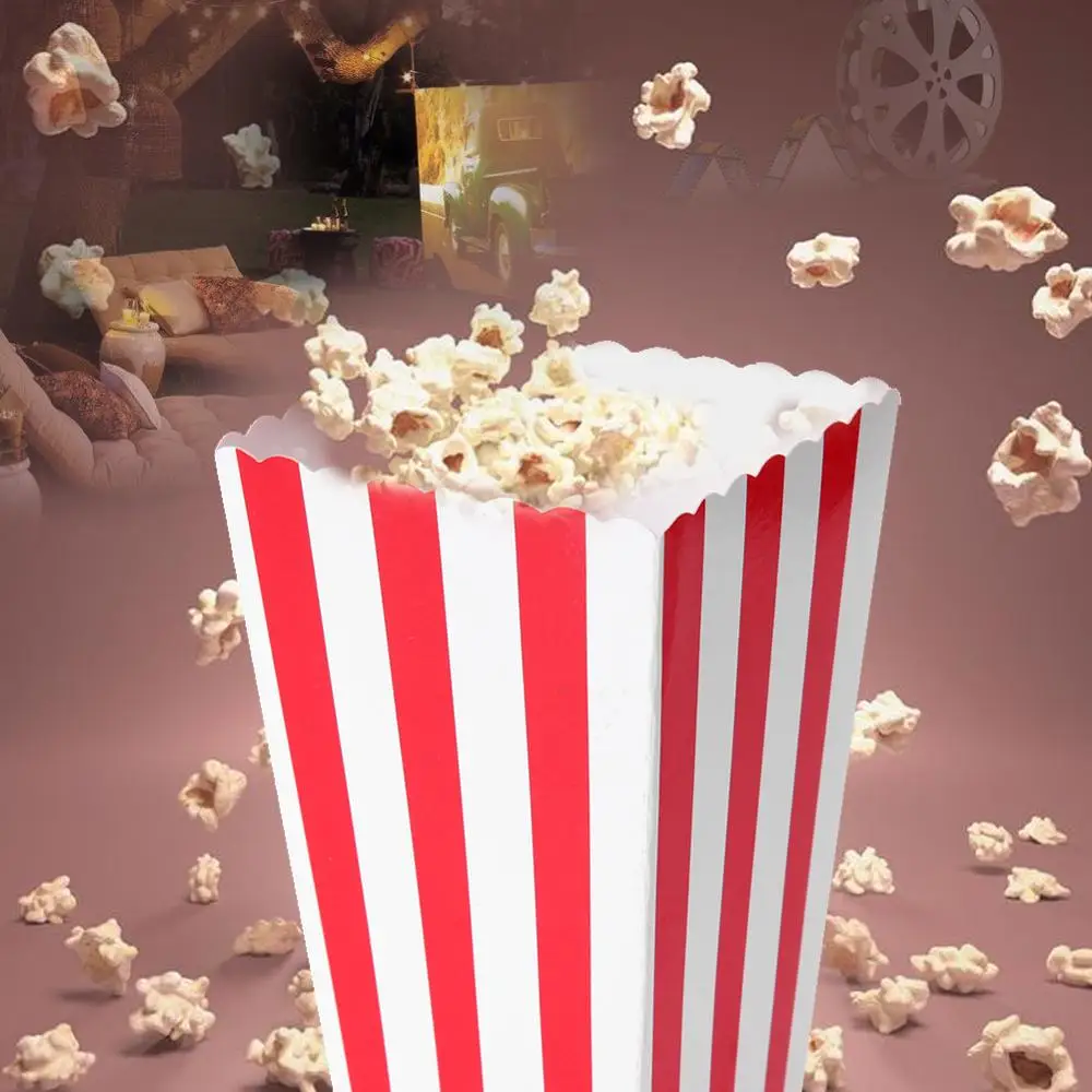 

12pcs Popcorn Boxes Holder Containers Cartons Paper Bag Stripe Box for Movie Theater Dessert Tables Wedding Favor Party Supplies