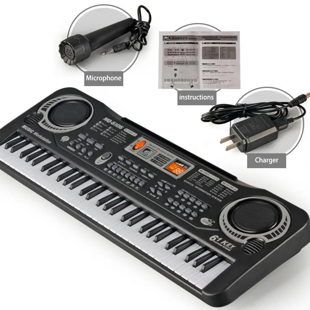 

Электрическое пианино, 61 клавиша, для взрослых и детей, электрическое цифровое пианино, музыкальный инструмент, игрушка с микрофоном, элект...