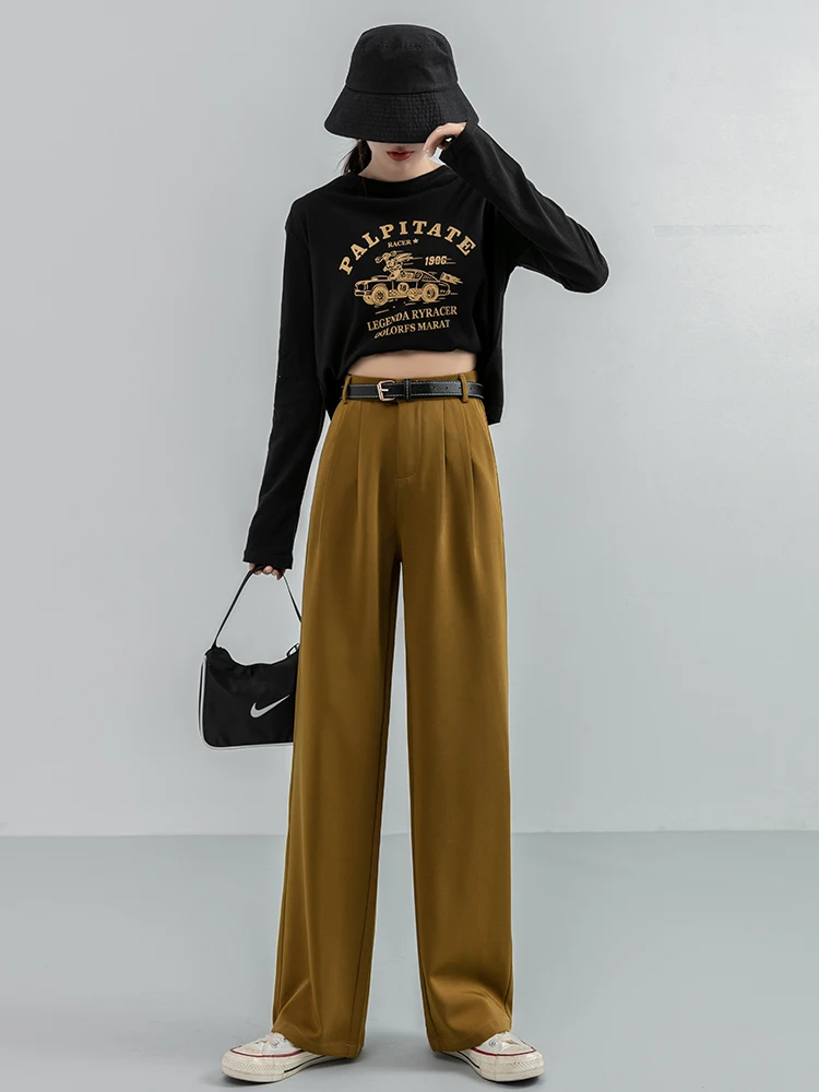

2021 Japan Style New Women's SX-3XL spring Autumn Wide-Legged Drape Tall Waist Straight Loose Black Mop Pants Plus Size Trouser
