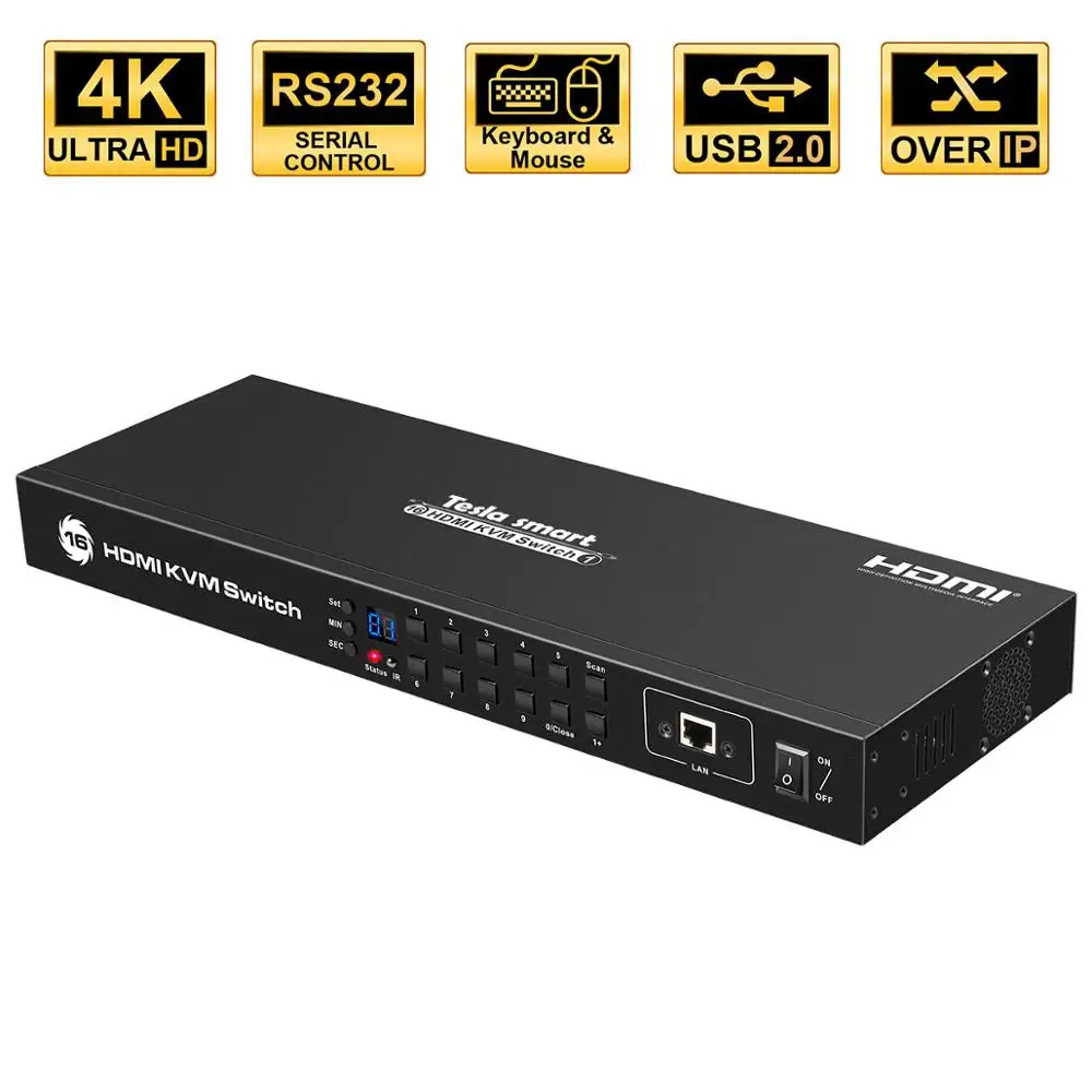 

KVM-переключатель 16 портов USB HDMI KVM 16x1 Поддержка порта 4k @ 30 Гц RS232 LAN 2 шт. стандарт 1U