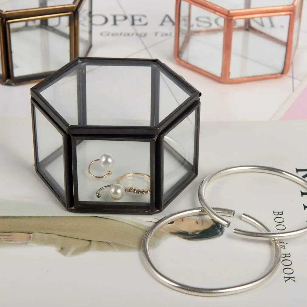 

1PC Geometrical Clear Glass Jewelry Box Jewelry Organize Holder Ring Box Necklace Bracelets Earrings Jewelry Storage Accessories