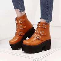 punk style womens boots with metal decoration willow studs zipper short boots thick soled waterproof casual shoes high heels