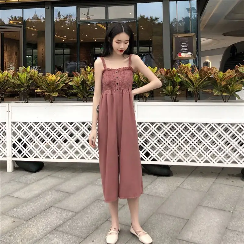 Женские комбинезоны в Корейском стиле однотонные шифоновые подтяжки с широкими