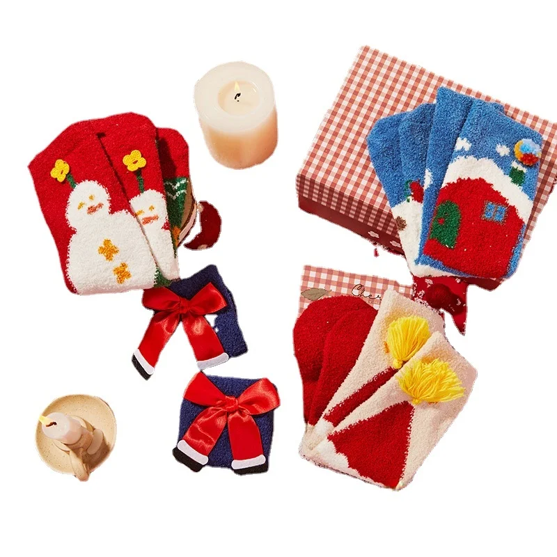 

Ymh Gukoo Socks Women's Autumn and Winter Coral Fleece Room Socks Christmas Socks Couple Warm Men's Cartoon Tube Socks