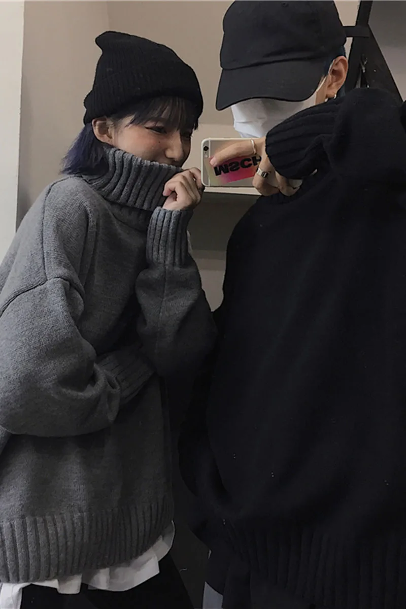 

Fashion Solid White And Black Tops Sweaters 2020 Winter Long Sleeve Turtleneck Pullovers Womens Sweaters Femme Clothing