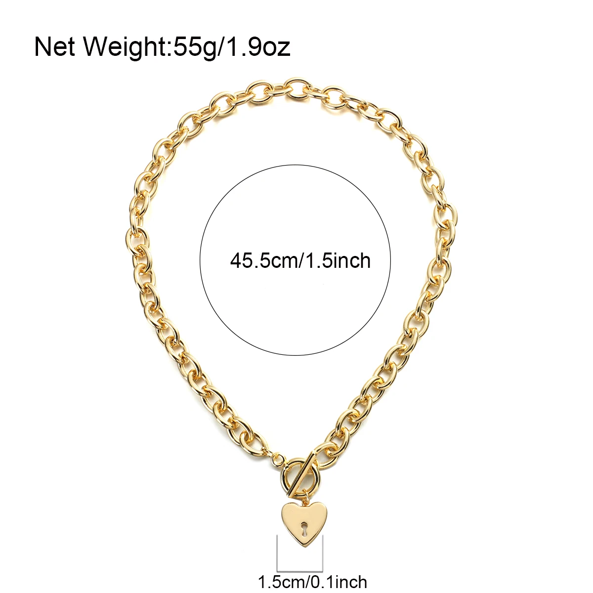 

Flashbuy Romantic Heart Lock Pendant Necklace for Women Metal Gold Plated Zinc Alloy Thick Chain Choker Necklace Fashion Jewelry