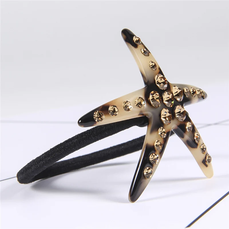 2020 New Design Fashion Hair Scrunchie Acetate Starfish Crystal Elastic Ponytail Holder For Women Girls Accessories Tiara | Украшения и