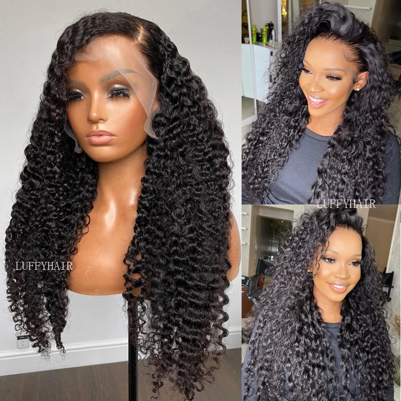 

Long Sassy Curly Silk Base Human Hair Wigs with Baby Hair Gluelesss Brazilian Excoit Kinky Curly PU Silk Base Wigs For Women