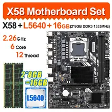 X58 desktop motherboard LGA1366 set kit with Intel xeon L5640 processor and 16Gb(2pcs*8GB) ECC DDR3 1333mhz RAM memory Combo
