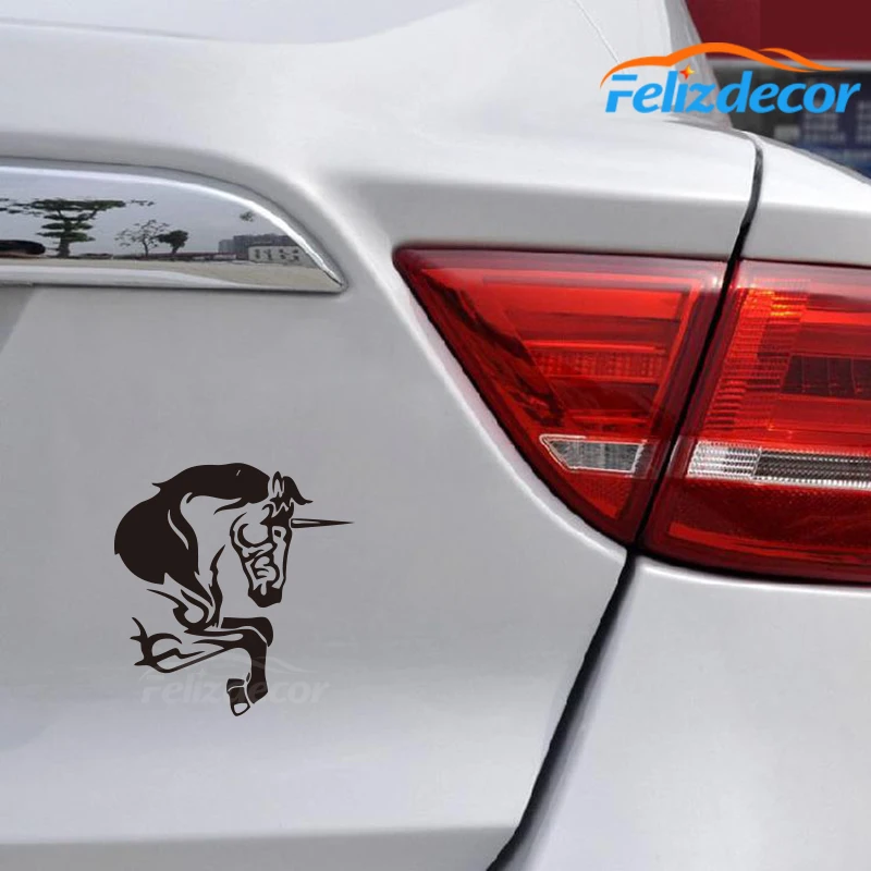 Running Horse With A Horn On The Head Vinyl Car Stickers For Window Door Art Bumper Rear windshield Unique Removable ZP0601 | Автомобили и
