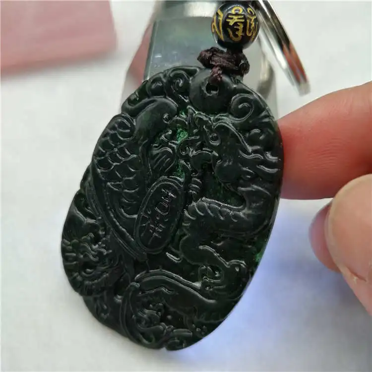 Прямая поставка китайские ювелирные изделия черный зеленый нефрит резное кольцо