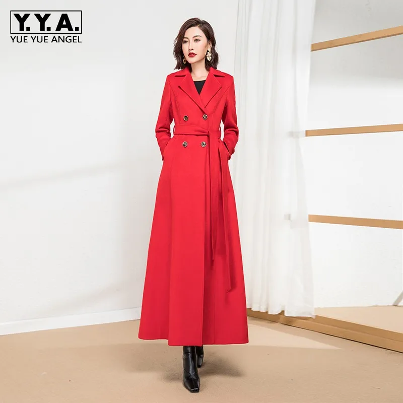 

Зимняя одежда, длинное шерстяное пальто для женщин тонкий кожаный пиджак с лацканами элегантное двубортное шерстяное пальто модные Красно...