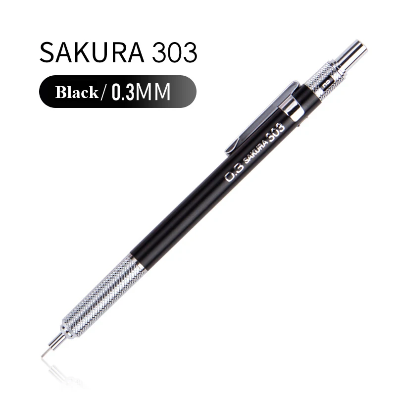 0.3mm Black Сакура металлическая оболочка записывающая Автоматическая Механическая карандаш 0,3/0,5 мм графита разработка школьные офисные принадлежности художественные канцелярские принадлежности XS-30 - Цвет: 0.3mm Black