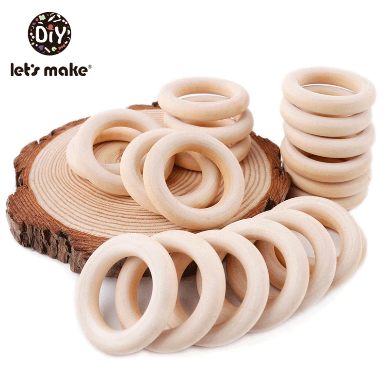 Let's Make-anillos de madera de arce Natural para beb&eacute;s, 50 piezas, Logo personalizado, 98/70/55/40mm, superficie lisa, dentici&oacute;n sin Bpa-3