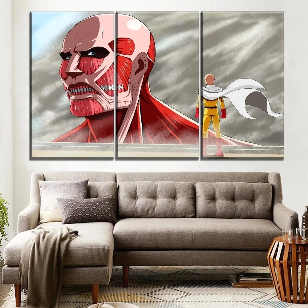 

3 Stuk Modulaire Canvas Wall Art Painting Print Aanval Op Titan En Een Punch Man Saitama Poster Moderne Home Decor Bedroom Frame