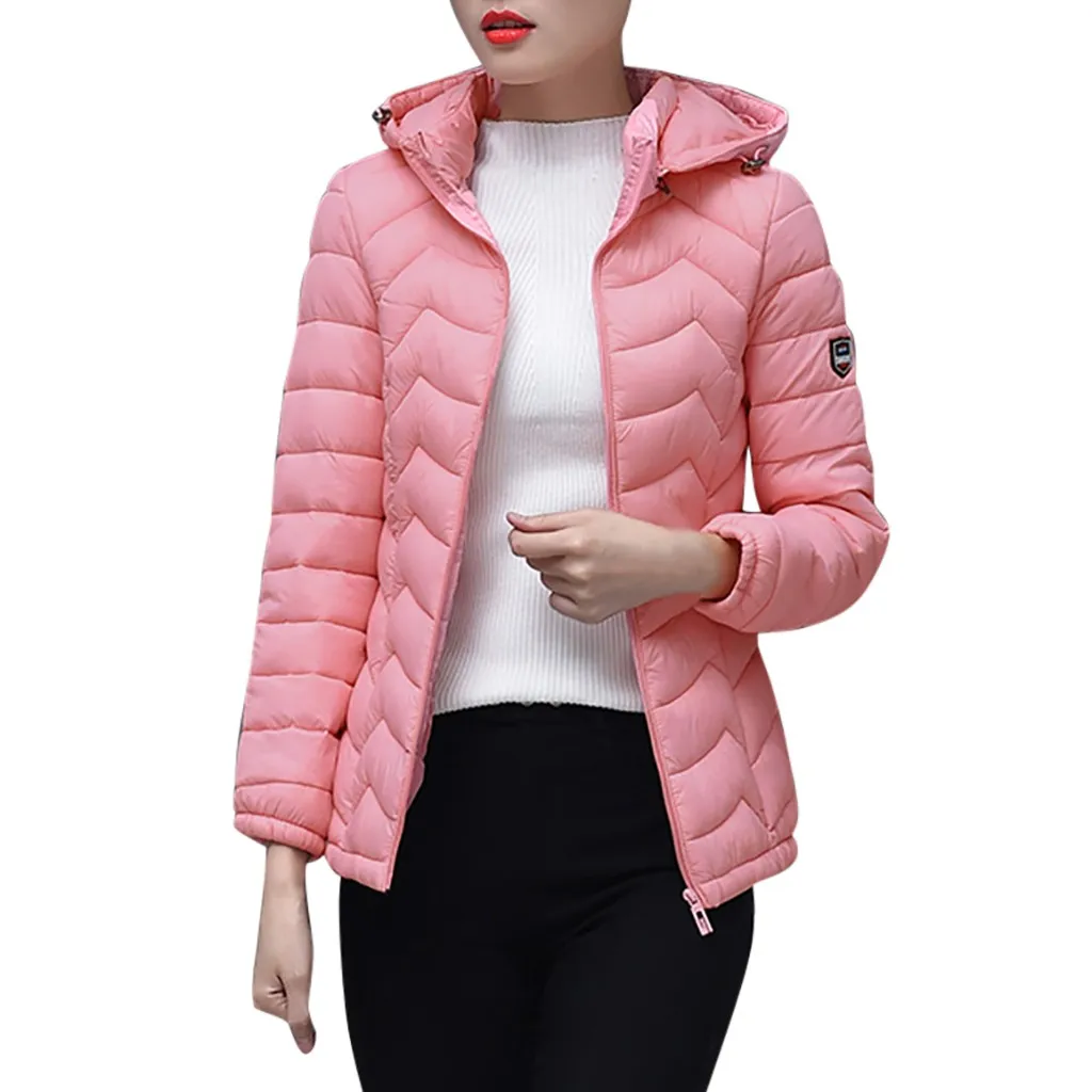 Pink С капюшоном Для женщин зимняя куртка с хлопковой подкладкой Для женщин пальто осень Casaco женское Inverno твердая цветная парка стенд# J30 - Цвет: Pink