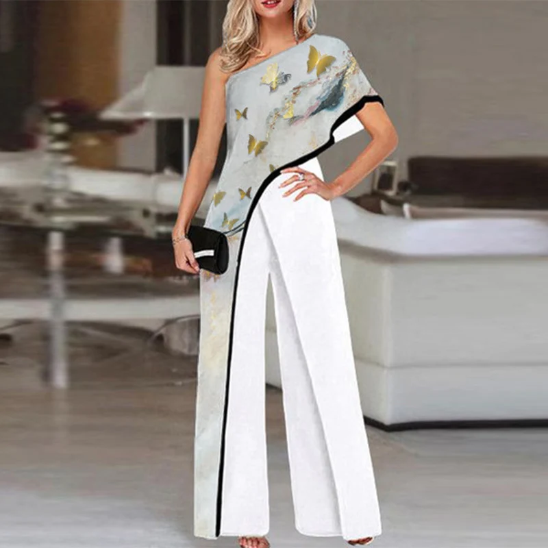 

VONDA Women Wide Leg Pants Palazzo Pantalon Autumn Vintage Printed Shorts Sleeve Long Jumpsuits Oversized Print Pantalones