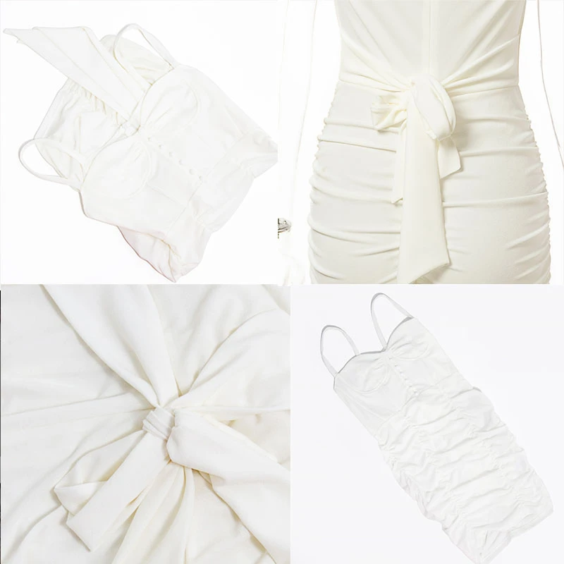 

Giyu Sexy Club Party Dress 2020 Summer Sleeveless Backless Bow Bodycon Mini Dresses Ruched White Vestidos Elegant Sundress
