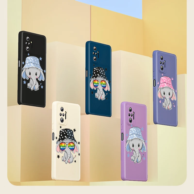 

Cartoon Cute Elephant for Xiaomi Redmi Note 10 10T 9 9T 8 8T 7 Pro Max 5G Luxury Liquid Silicone Soft Cover Phone Case