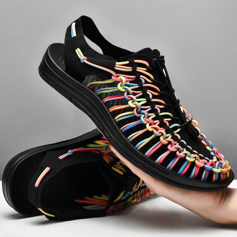 

Sandals Men's Summer 2021 New Soft-soled Beach Shoes Men Tide Hole Woven Couple Casual Sports Slippers Men YX303