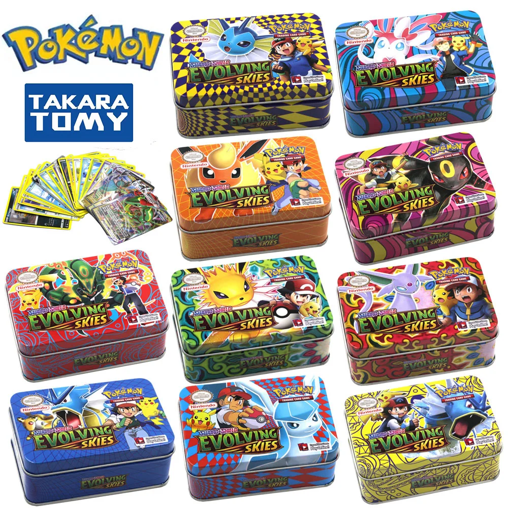 

Аниме 40 шт./компл. Покемон карточная игра железный металлический ящик TAKARA TOMY игрушки боевая игра мультфильм Дети Рождественские подарки