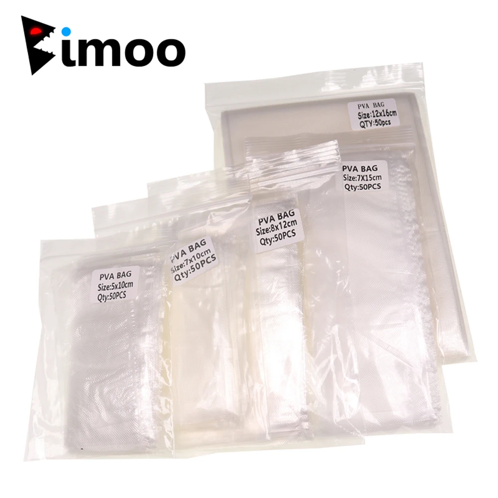 Bimoo 50pcs Fast Water-soluble PVA Bags Carp Fishing Bait Material  Carp Fishing Tackle 5 * 10cm 7*10cm 7*15cm 8*12cm 12*16cm