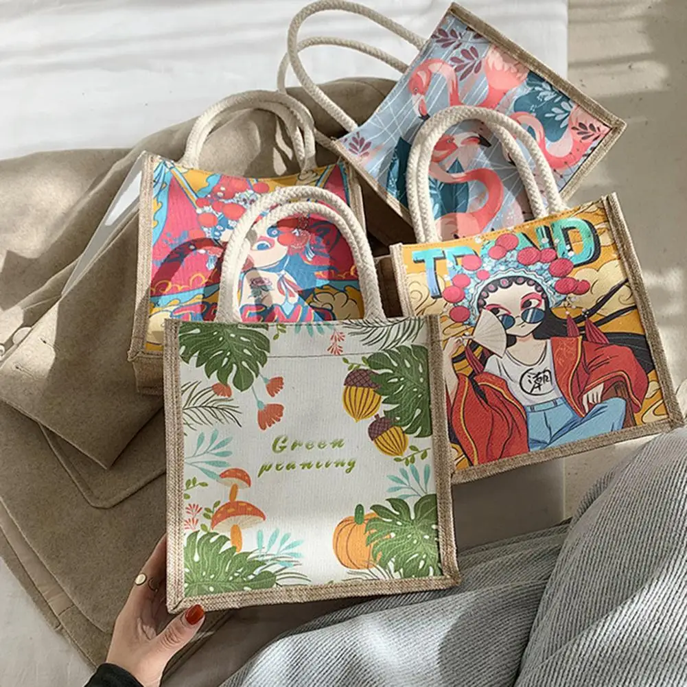 

Fashion Women Storage Bag Zipper Printing Women Rope Handles Printed Tote High Quality Bag for Shopping sac de luxe femme