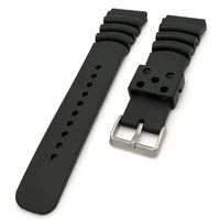 silicone watchband 20 22 24mm men black sports diving rubber waterproof watch strap silver stainless steel buckle watchband