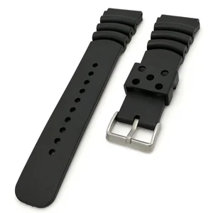 Silicone Watchband 20 22 24mm Men Black Sports Diving Rubber Waterproof Watch Strap Silver Stainless in USA (United States)