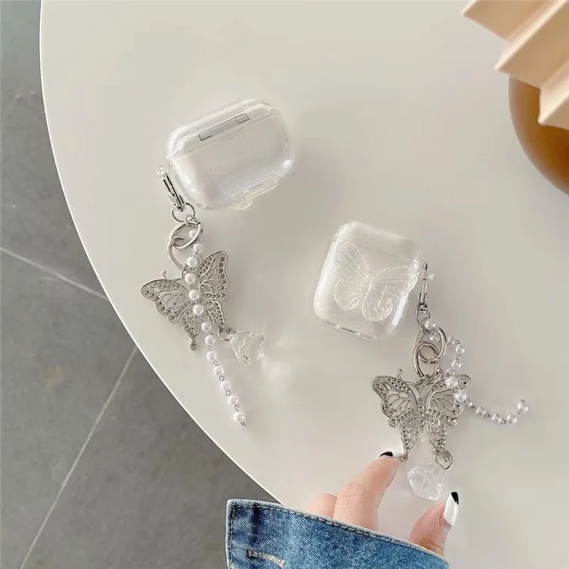 Чехол для наушников Airpods 2 1 симпатичный Прозрачный чехол с изображением бабочки