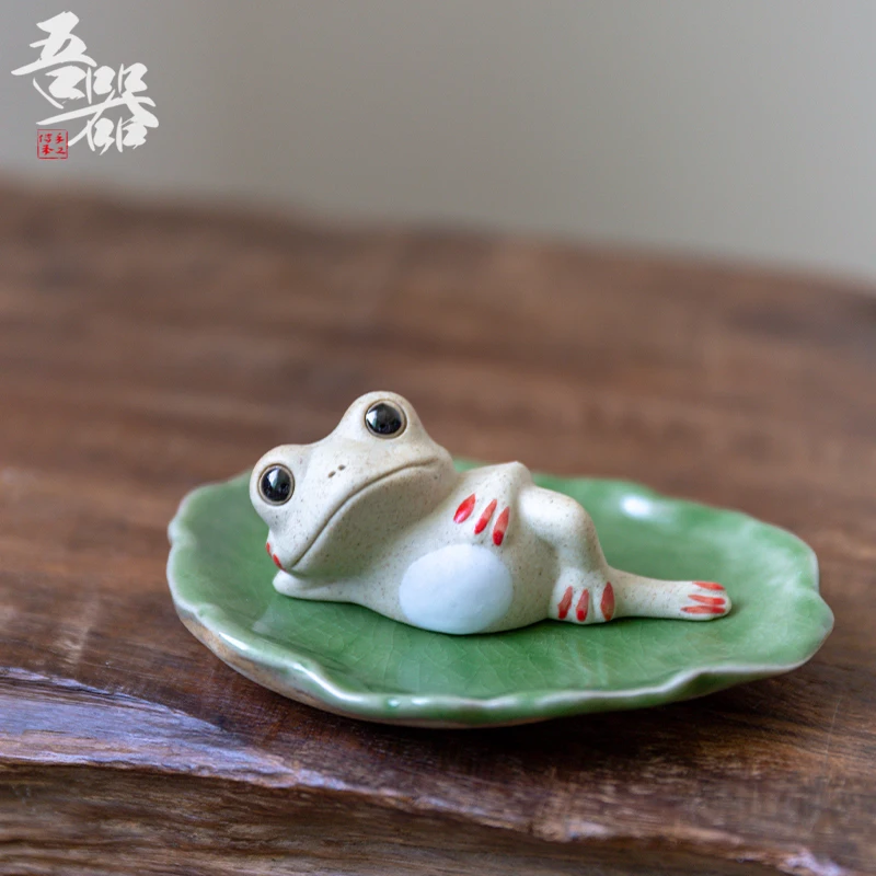 

Керамическая лягушка, чайные украшения, дзен-орнамент, персонализированный чайный набор, предметы интерьера, украшение чайного стола