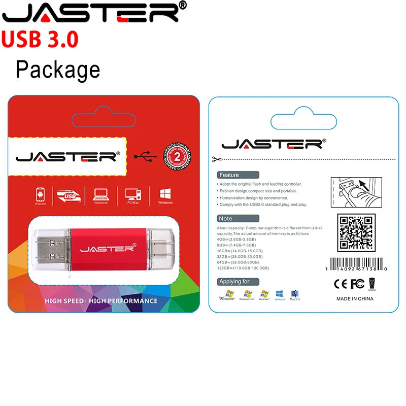 Флэш-накопитель JASTER OTG Usb Type-C USB флешка на 128 ГБ 64 32 16 флеш-накопитель 3 0 | Компьютеры