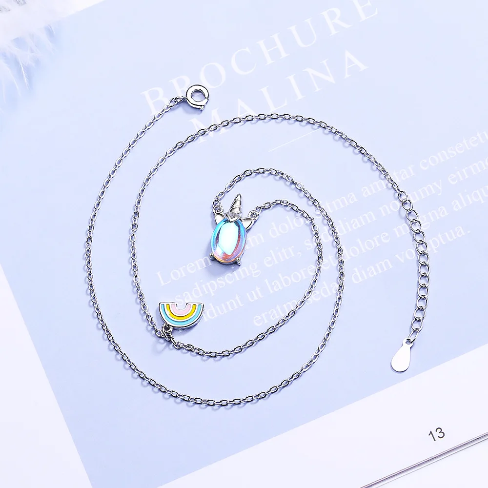 

Rainbow Unicorn Colorful Moonstone Necklace Female Niche Clavicle Chain Net Red Fairy Cute Short Personalized Ladies Necklace