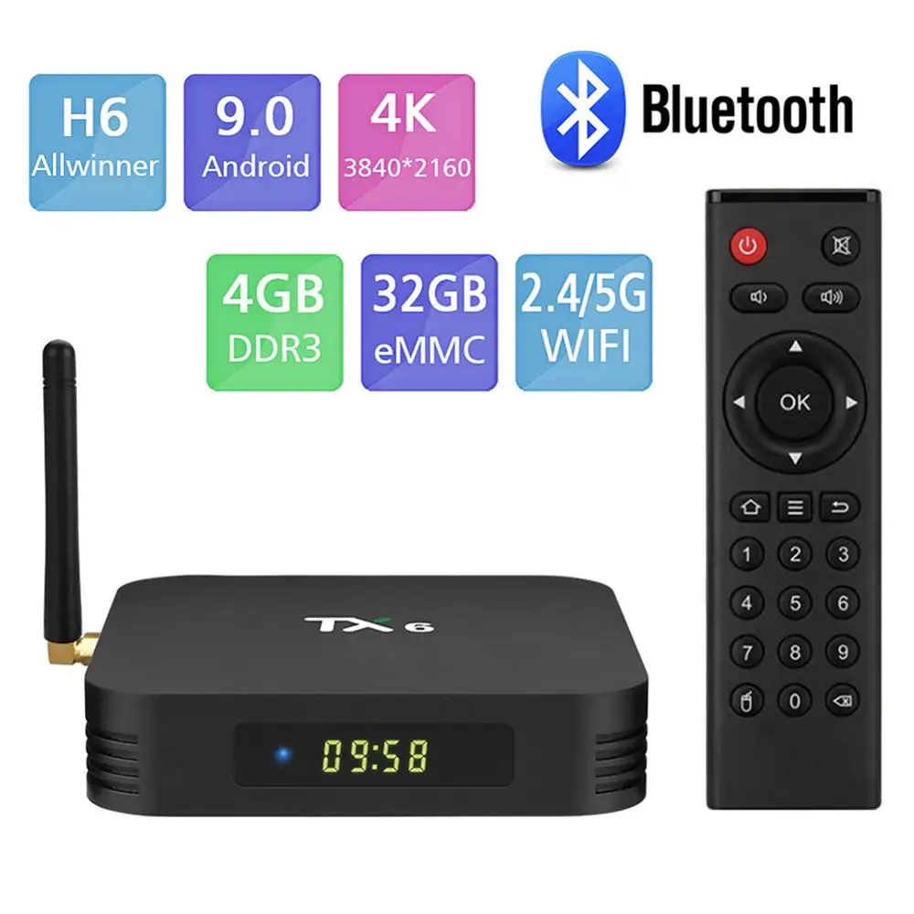 ТВ-приставка Pendoo TX6 Android 9 0 4 Гб DDR3 32 ГБ EMMC двойной Wi-Fi 2 4G + 5G Bluetooth четырехъядерный 3D 4K