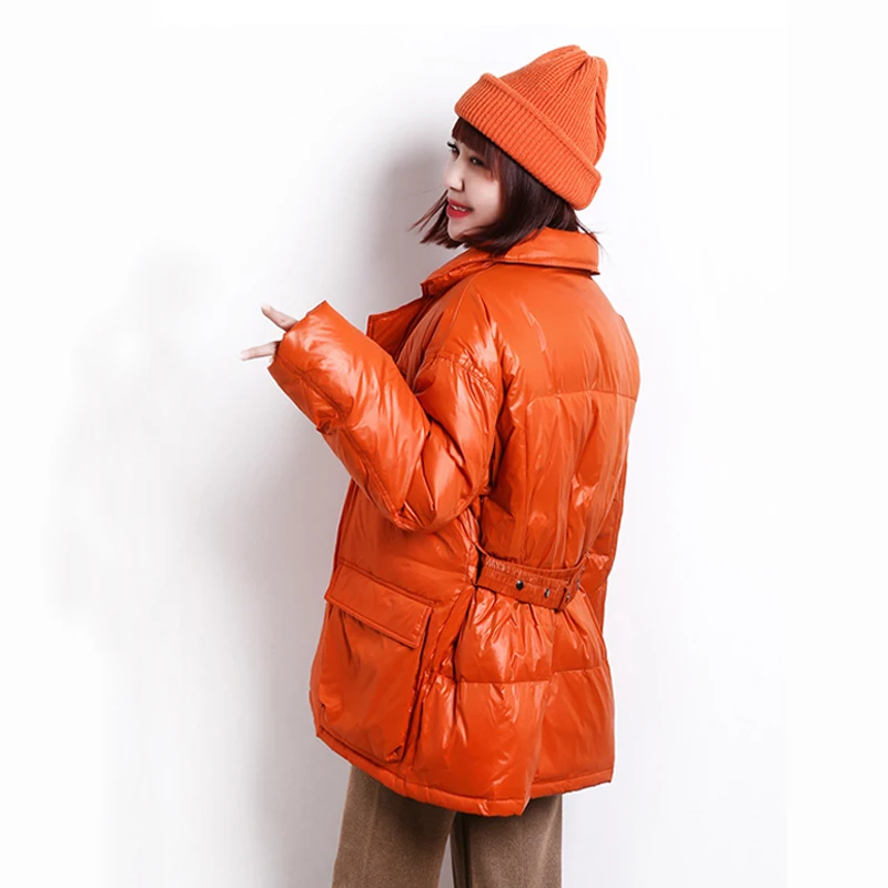 Fitaylor 2020 Large Hooded Winter Ultra Light Jacket Women 90% White Duck Down Thick Parkas Orange Warm Sash Tie Up Snow Coat | Женская