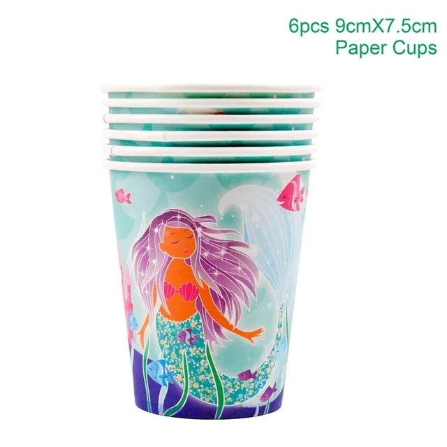 Paper Cup 6pcs Счастливый плакат "с днем рождения" русалка украшение гирлянды ребенок 1-й плакат "с днем рождения" Бантинг я один Декор Русалка Вечерние принадлежности - Цвет: Paper Cup 6pcs
