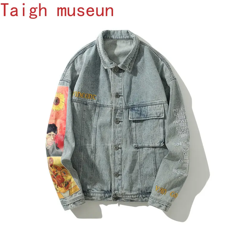 

Van Gogh Painting Patchwork Embroidery Denim Jackets Hip Hop Casual Loose Jean Jackets Streetwear Fashion Outwear Coats