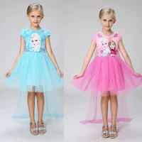 original frozen anna elsa cartoon printed cotton princess dress pink blue summer children girl baby short sleeve