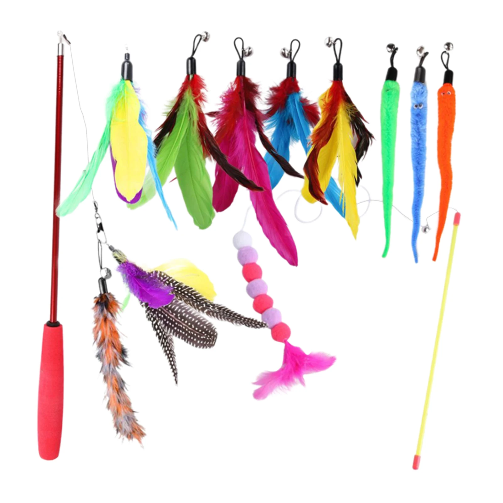 

Retractable Cat Toys Interactive Feather Teaser Wand Toy with 7 Refills