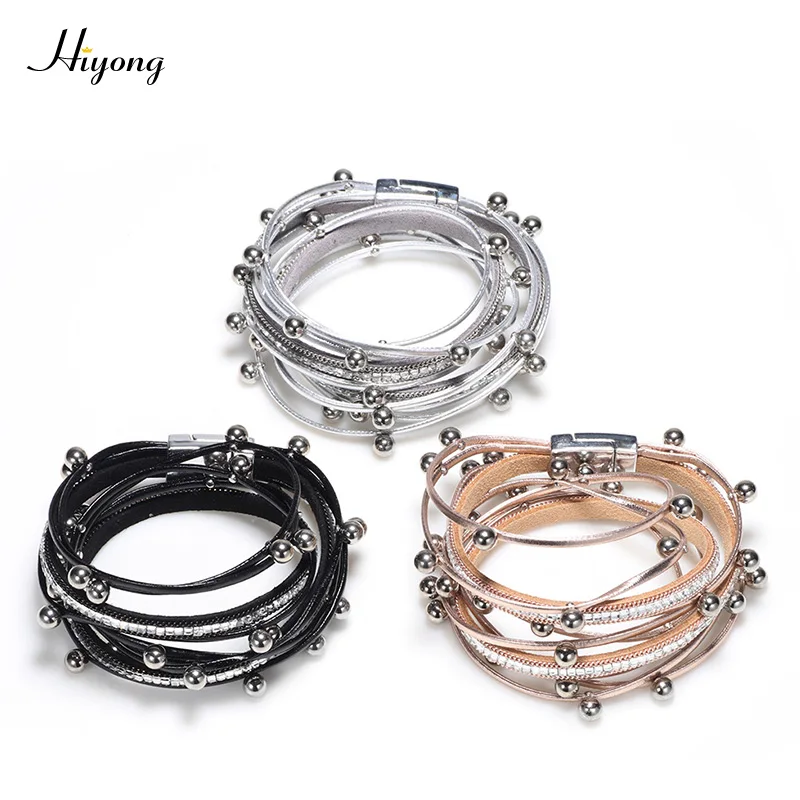 Модный богемный Многослойный кожаный браслет ручной работы металлические