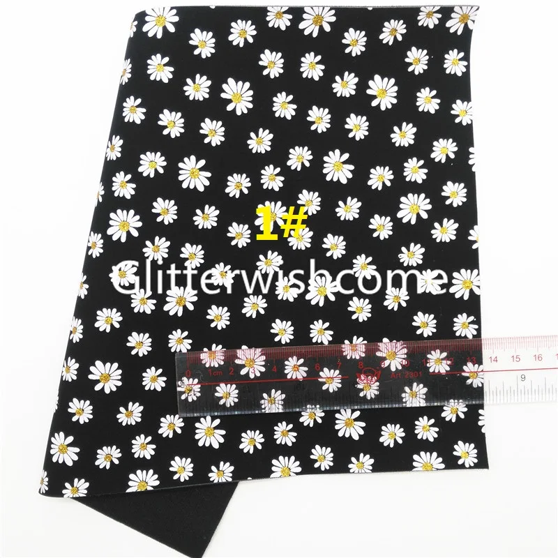 Ткань Glitterwishcome 21x29 см Размер A4 с принтом цветов маргариток на замшевой