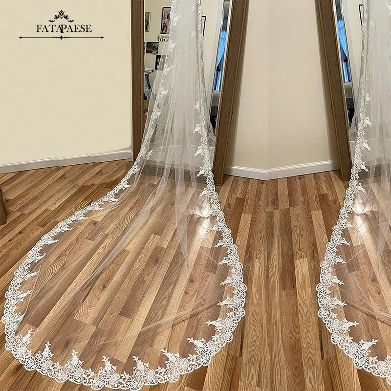 

FATAPAESE Wedding Veils 3M With Comb Lace Appliques Cathedral Veils Long Wedding Accessories Bridal Veil Veu de noiva longo