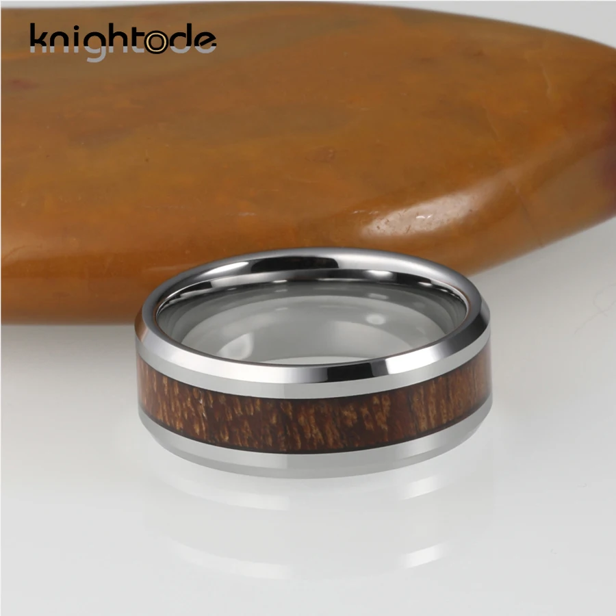 8 мм высококачественные серебристые кольца из карбида вольфрама деревянная