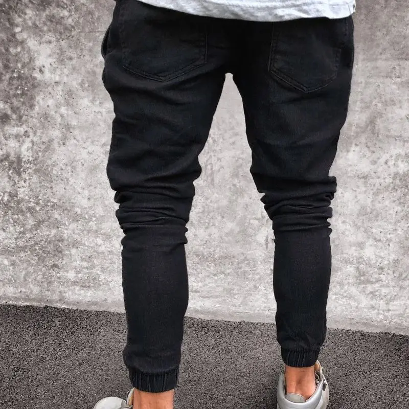 Jean Men Hot Style Fashion Casual Light Blue Black Tight Fitting