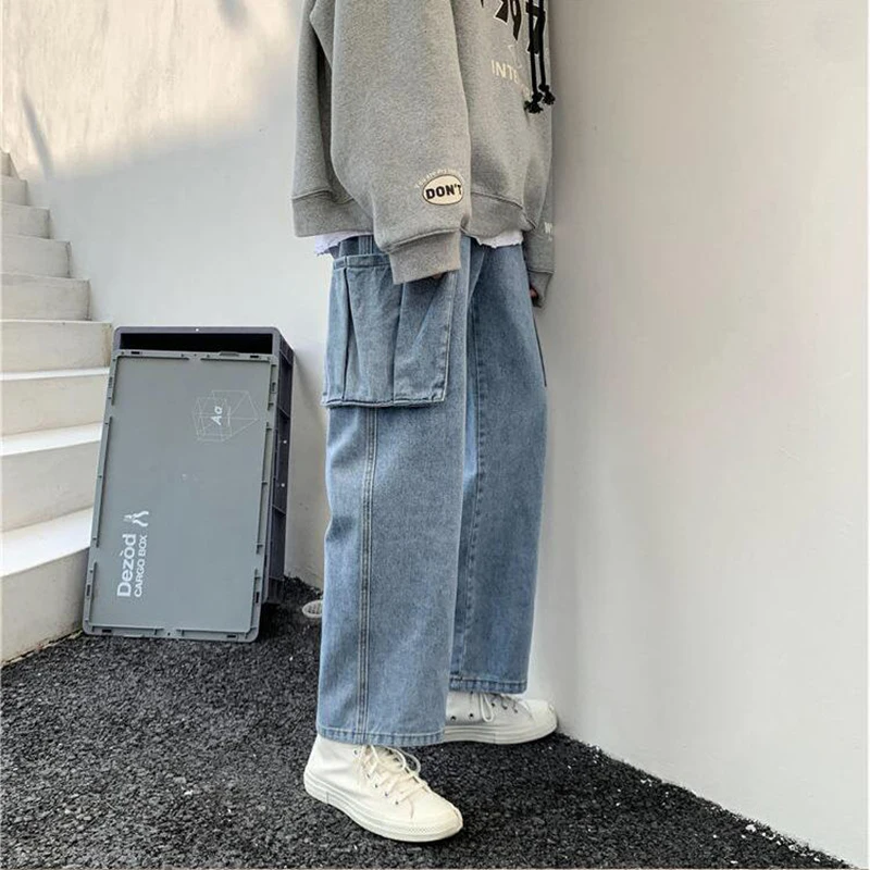 

Men's Korean Trend Versatile Jeans Men's And Women's Lovers Loose Jeans Men's Trendy Straight Pants