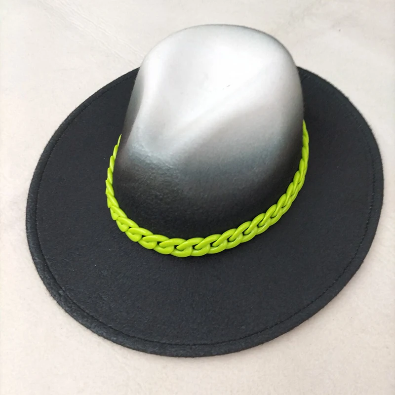 

fedora hat women Wide Brim Gradient color designed panama vintage artificial jazz cap Black Derby panama caps women winter hats